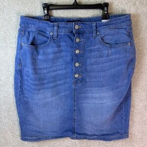 Banana Republic Denim Skirt Wmn 12 Blue Button Fly High Rise Medium Wash Stretch